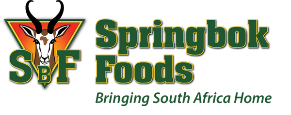 Springbok Foods logo with antelope graphic and text 'Bringing South Africa Home'.